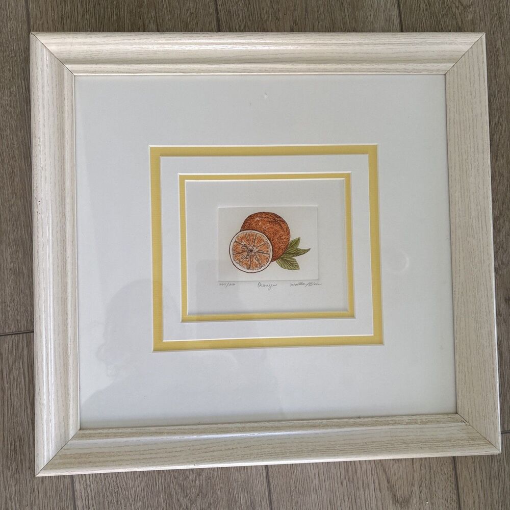 Vintage numbered/ signed Martha Hinson hand colored etched print triple frame